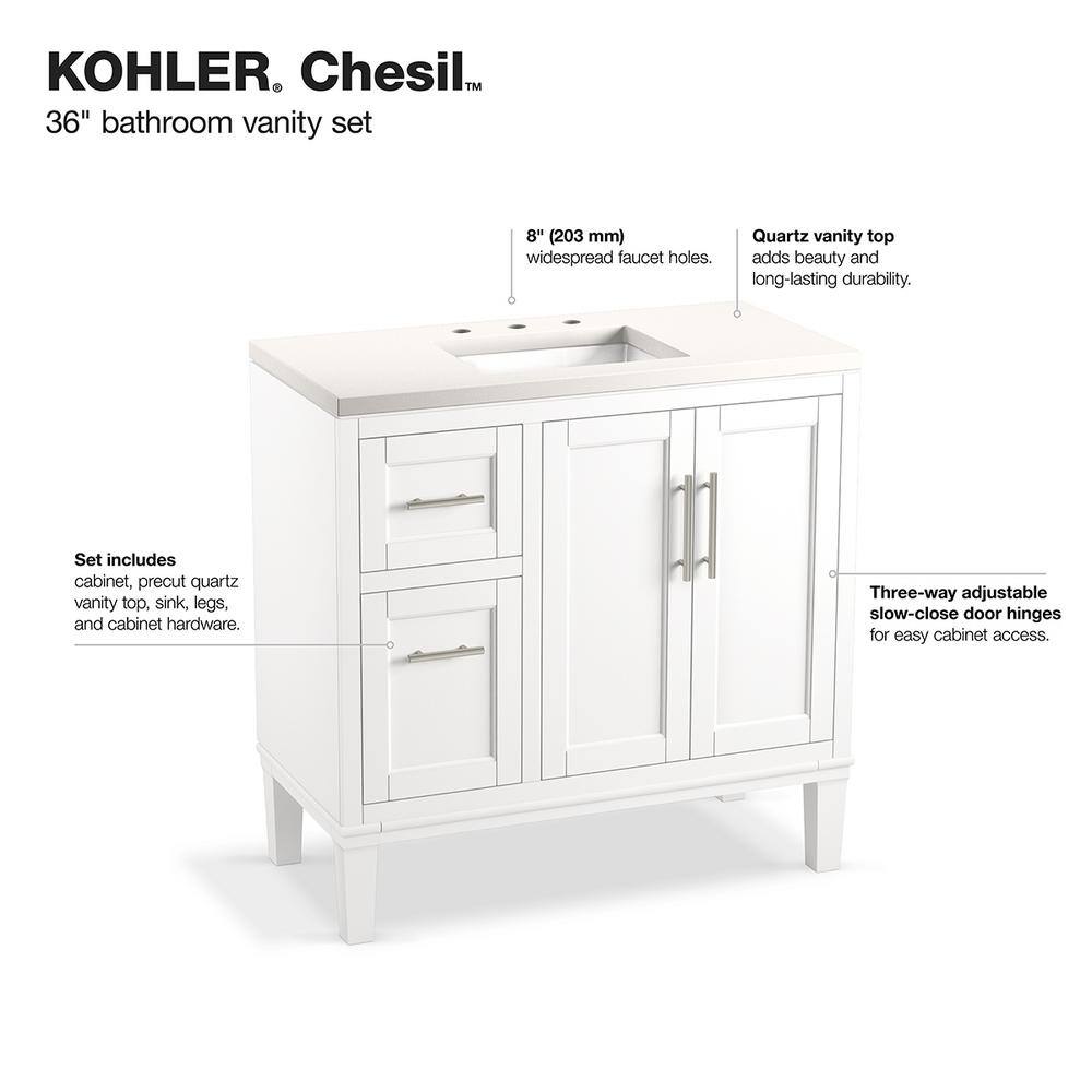 KOHLER Chesil 36 in. W x 18.87 in. D x 36.14 in. H Bathroom Vanity in White with Bianco Bella Top R35904-ASB-0