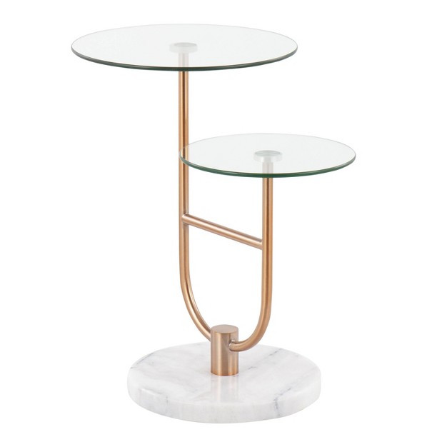 Trombone Glam Side Table Marble steel glass White gold clear Lumisource