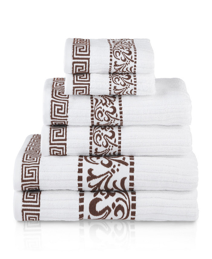 Superior Athens Cotton with Greek Scroll and Floral Pattern Assorted Towel Set Collection