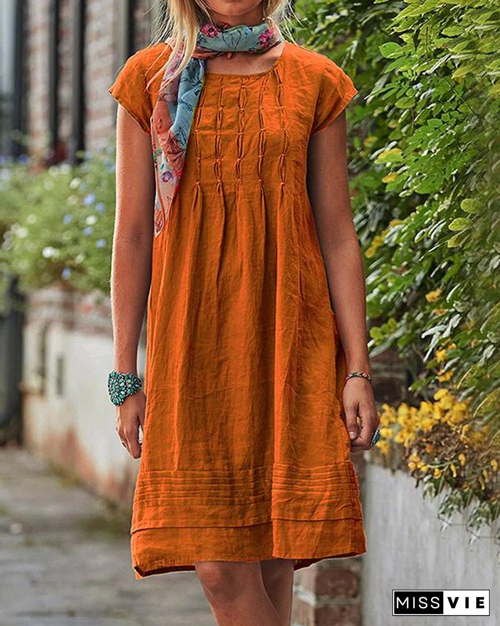 Vintage Casual Solid Linen Women Dresses