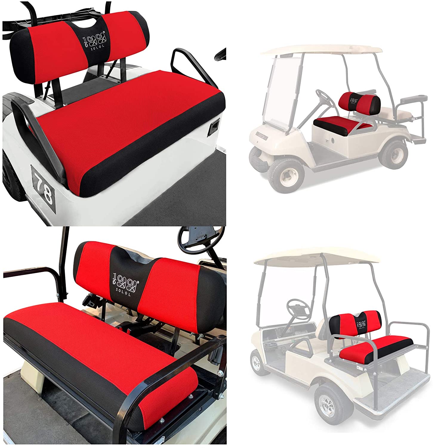 10L0L Golf Cart Front + Rear Seat Cover Set for EZGO TXT RXV and Club Car DS 4 Passenger Models，Breathable Washable Polyester Mesh Cloth Seat Cover-Red Black (S+XS)