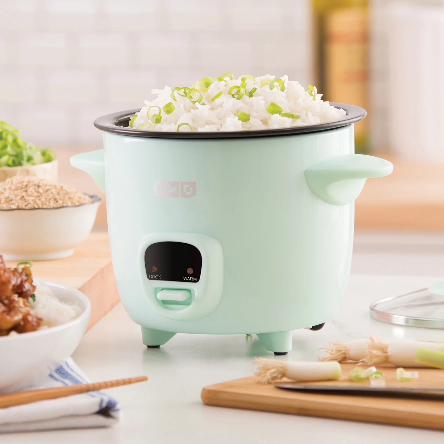 Dash Mini 2-Cup Rice Cooker with Keep Warm Function， Aqua