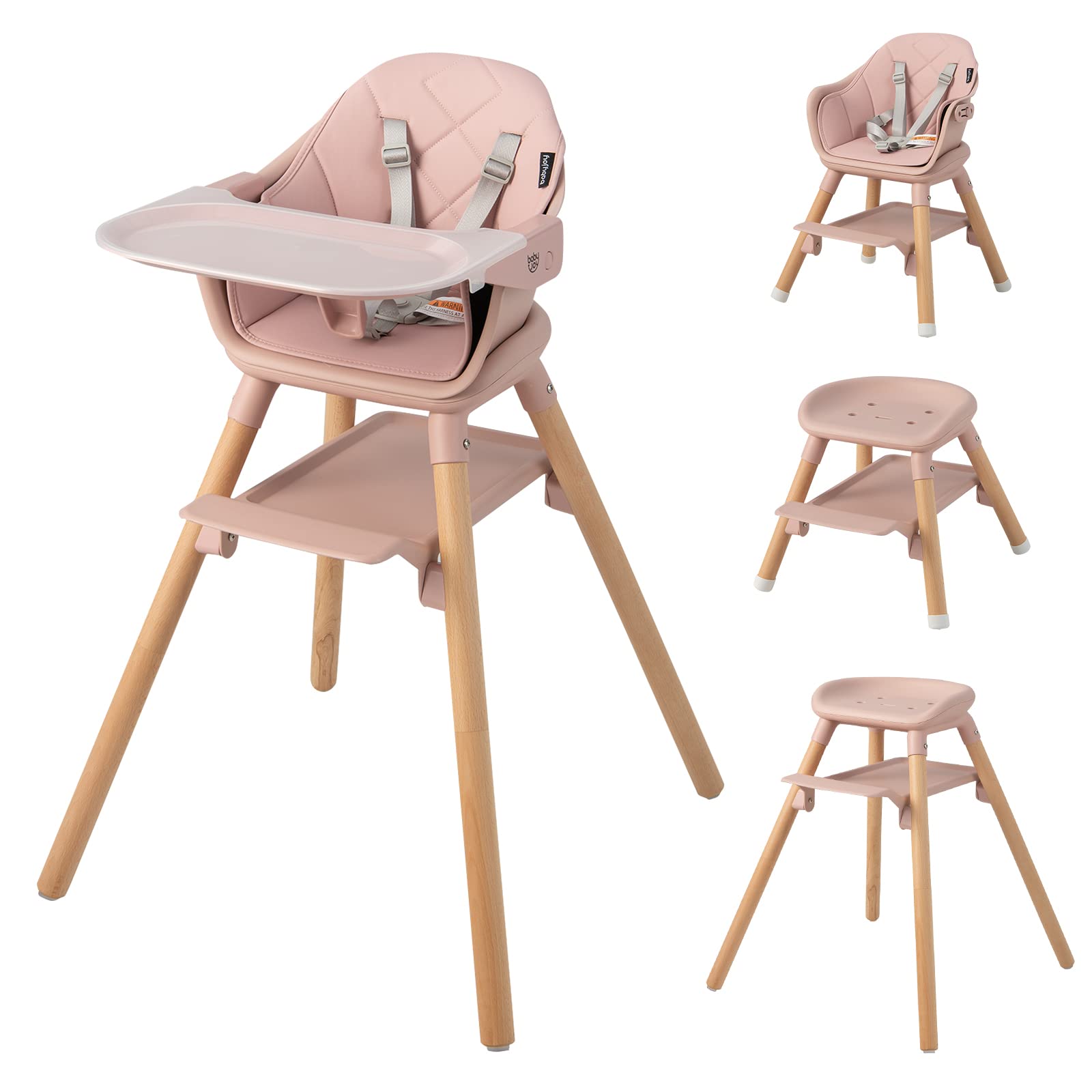 BABY JOY Baby High Chair, 6 in 1 Convertible Wooden High Chair for Babies & Toddlers with Adjustable Legs