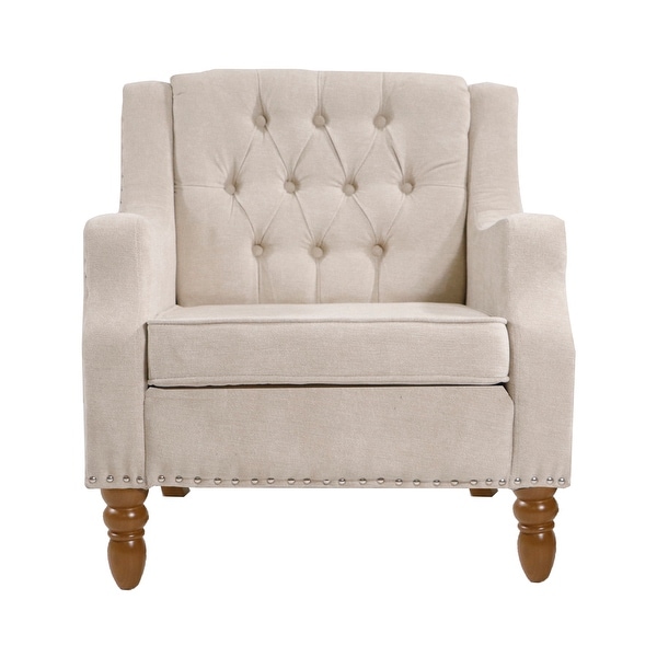 Livingroom Accent Chair， Armchair with Vintage Brass Studs， Button Tufted Upholstered Armchair Comfy Reading Chair for Bedroom