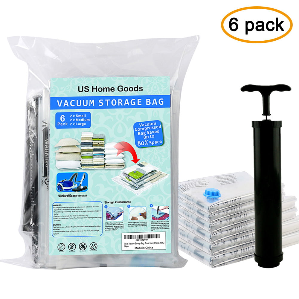 Vacuum Storage Bags Save up to 85% of Original Space,Space Saver Bag with Free Hand Pump for Travel(6 Pack: 2 x Small,2 x Middle, 2 x Large)