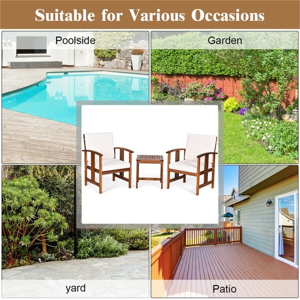 3 Pieces Solid Wood Outdoor Patio Sofa Furniture Set - Overstock - 37563819