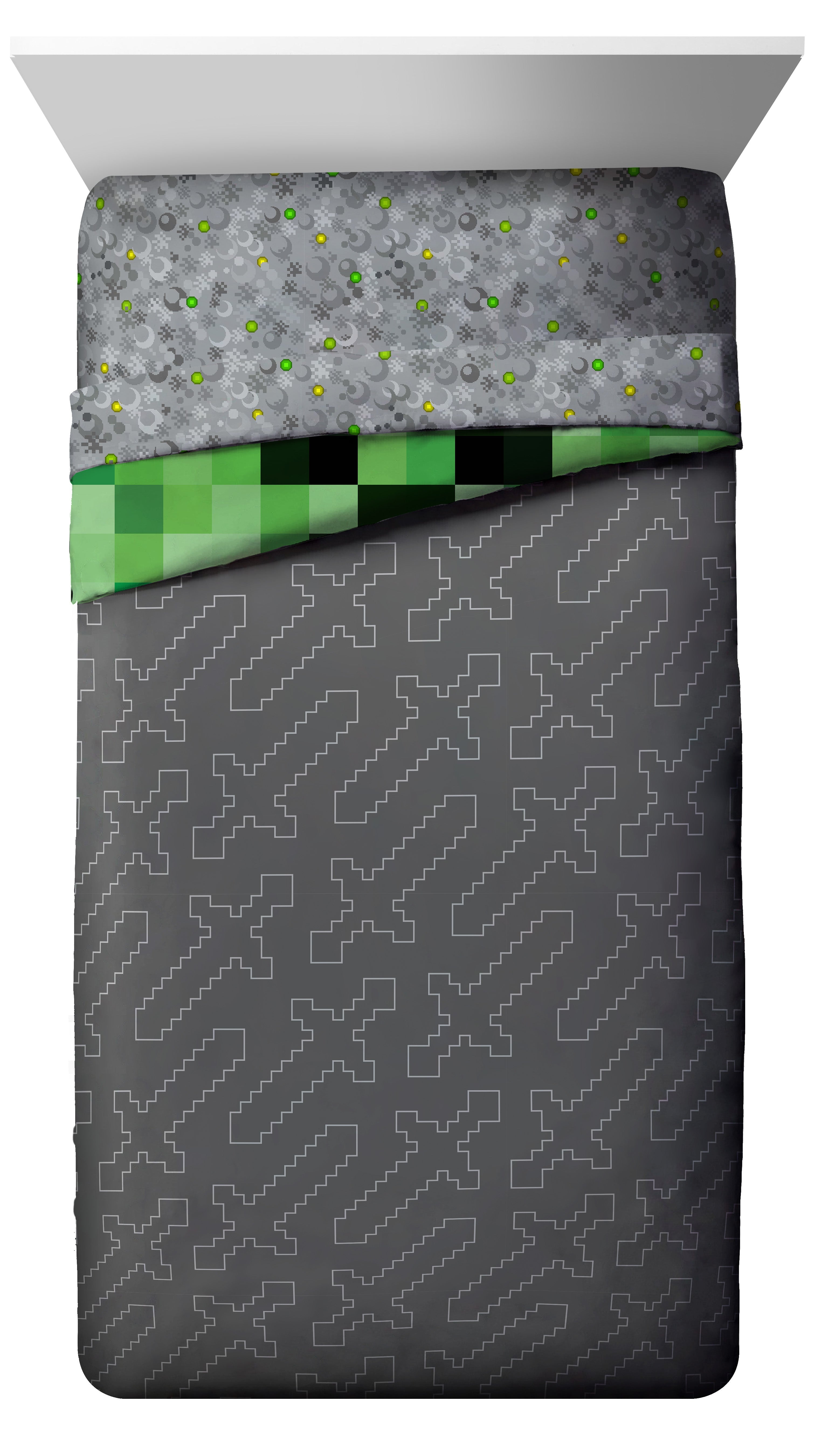 Minecraft Creeper 4 Piece Kids Twin Bed Set, 100% Microfiber, Green