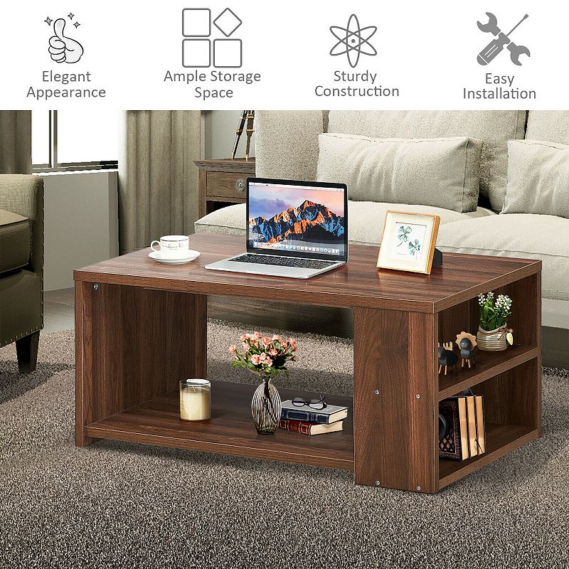 Coffee Table Sofa Side Table with Storage Shelves