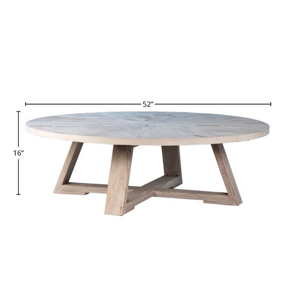 Evan 52-inch Round Reclaimed Elm Pedestal Coffee Table Finished in Light Wash Finish