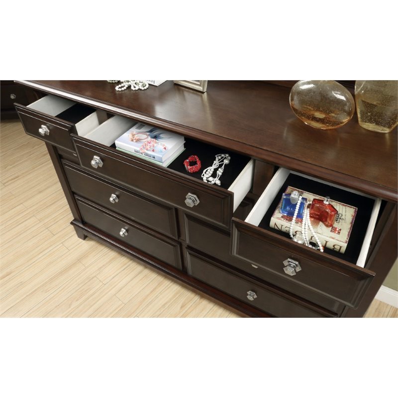 Furniture of America Glinda Solid Wood 10-Drawer Dresser in Brown Cherry