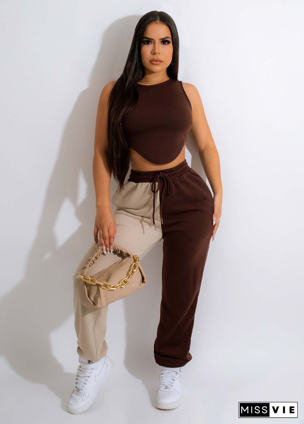 Back Cut out Tank Crop Top Sweatpants 2 Piece Set