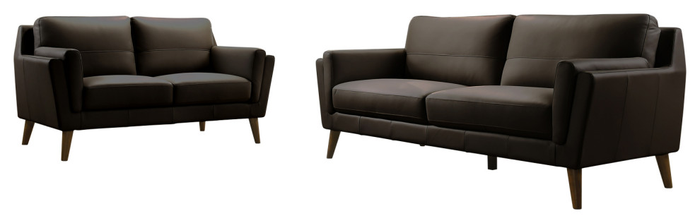 Haldeman Top Grain Leather Modern Sofa  ampLoveseat Set   Midcentury   Living Room Furniture Sets   by Uptown Modern  Houzz