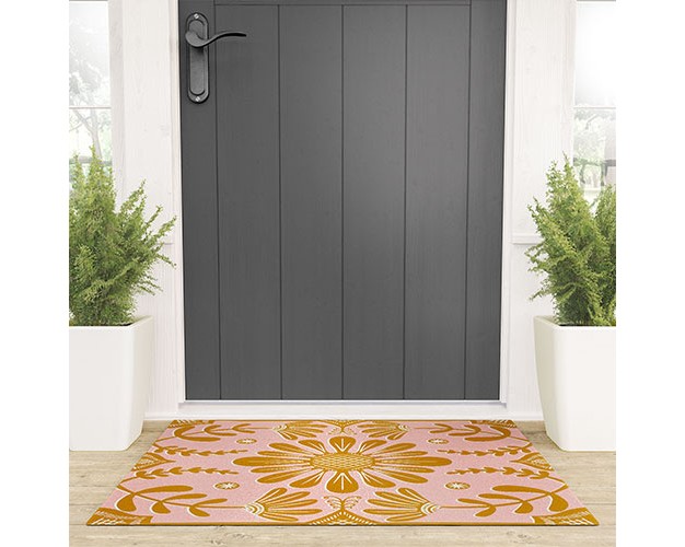 Sewzinski Boho Florals Yellow White Pink Looped Vinyl Welcome Mat Society6