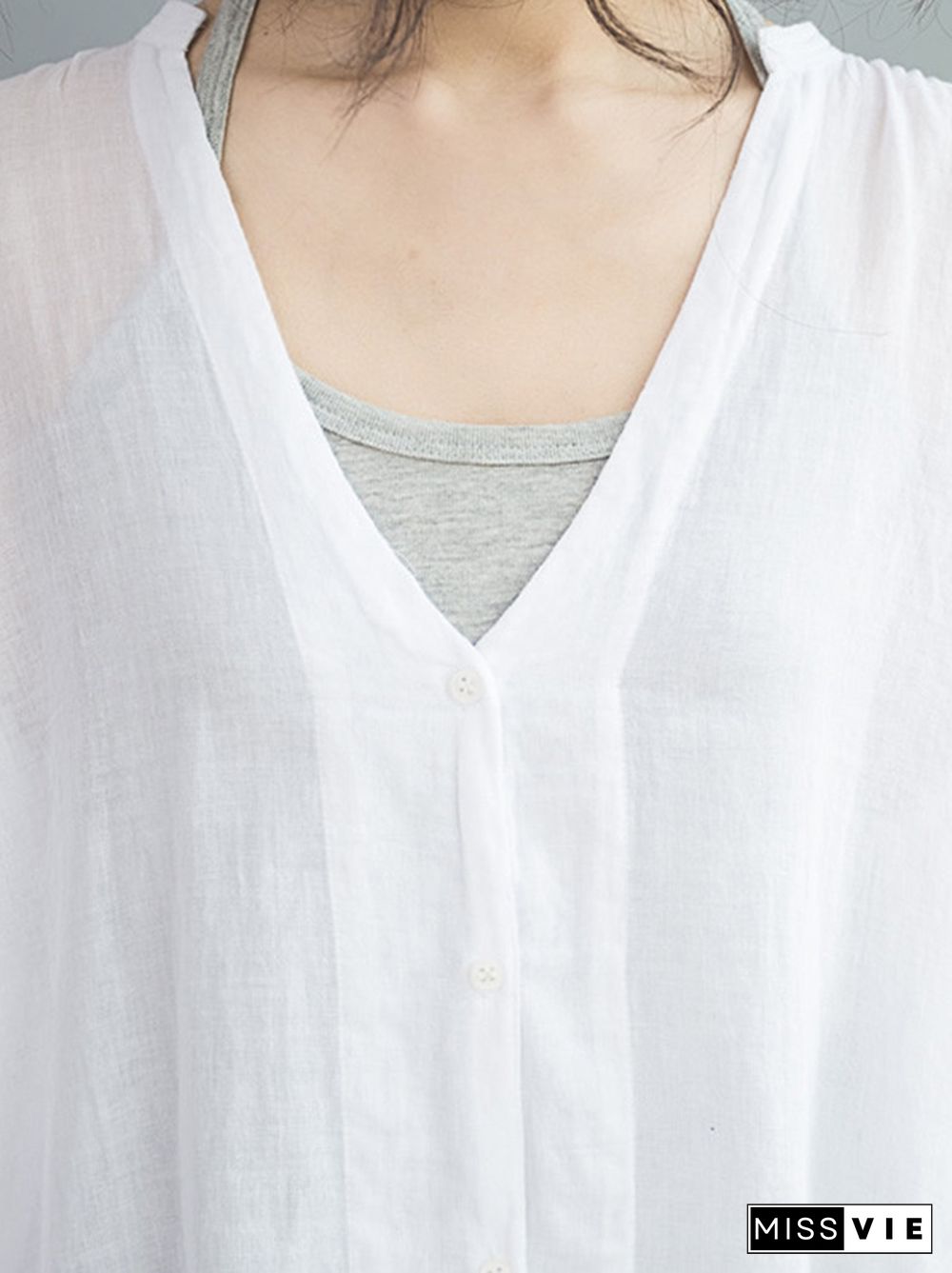 Original Solid Sun-Protection V-Neck Blouse Tops