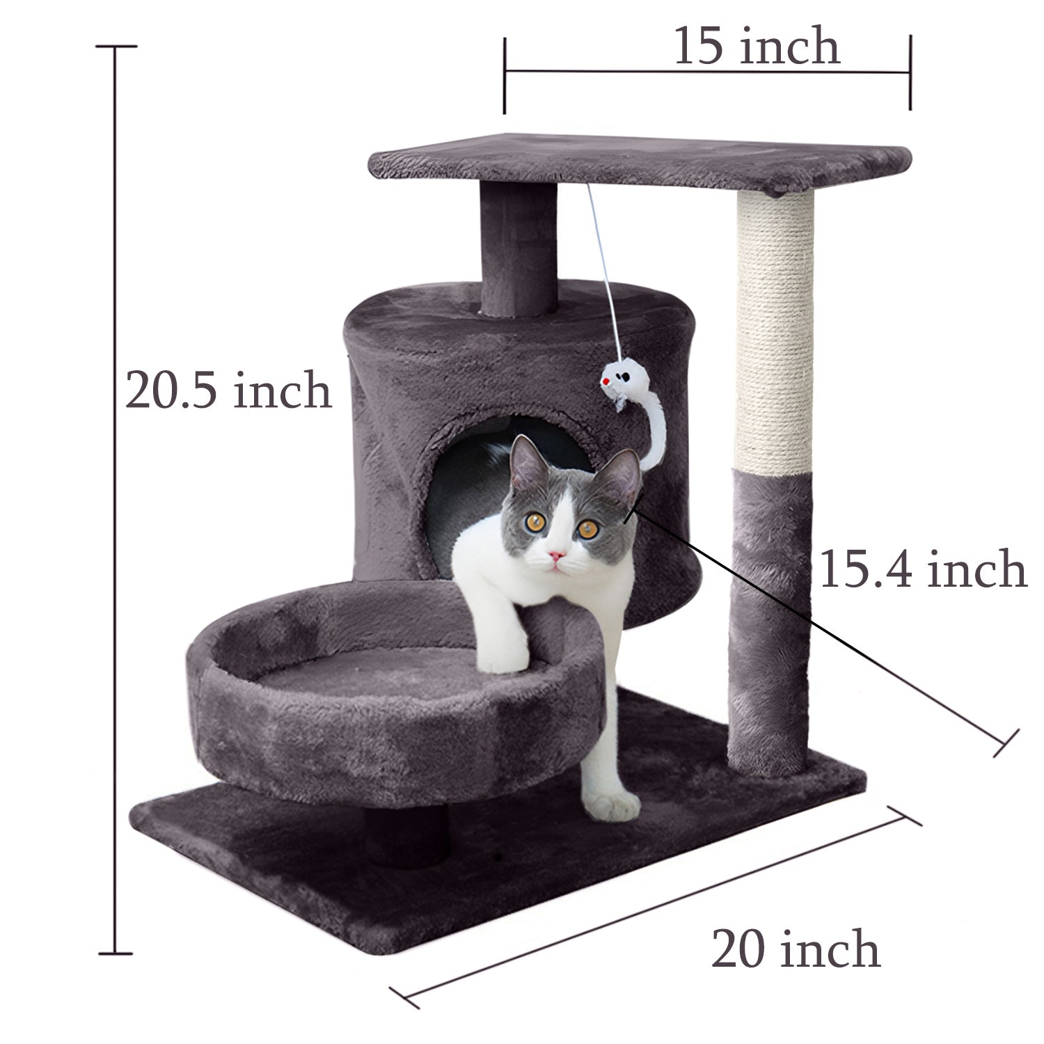 Walchoice Dark Gray Cat Tree Cat Tower for Indoor Cats, Cat Furniture with Scratching Post & Condo, 20.5” x 20” x 15.5”