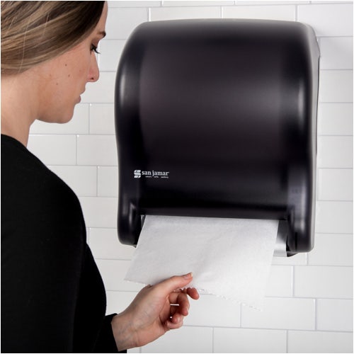 San Jamar T8000TBK Tear-N-Dry Essence Hands Free Roll Towel Dispenser， Black Pearl