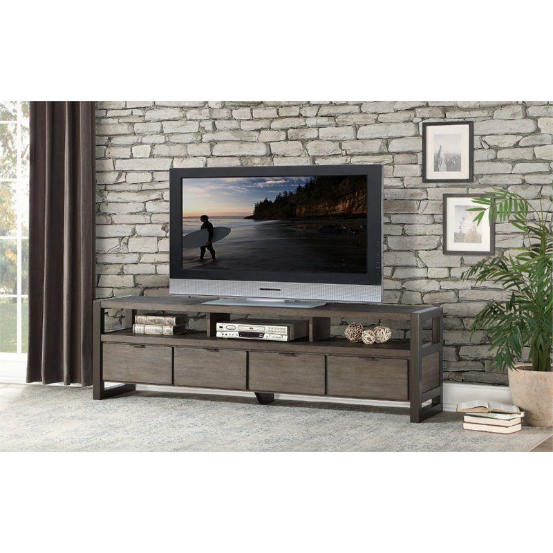 Pemberly Row Modern Wood TV Stand for TVs up to 76 quotin Gunmetal Gray/Oak   Industrial   Entertainment Centers And Tv Stands   by Homesquare  Houzz