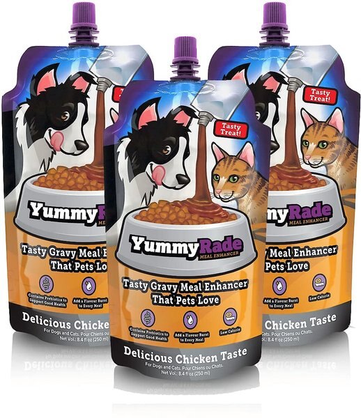 Tonisity YummyRade Low-Calorie Chicken Flavored Gravy Topper Digestive Supplement for Dogs and Cats， 250-mL pouch， pack of 3