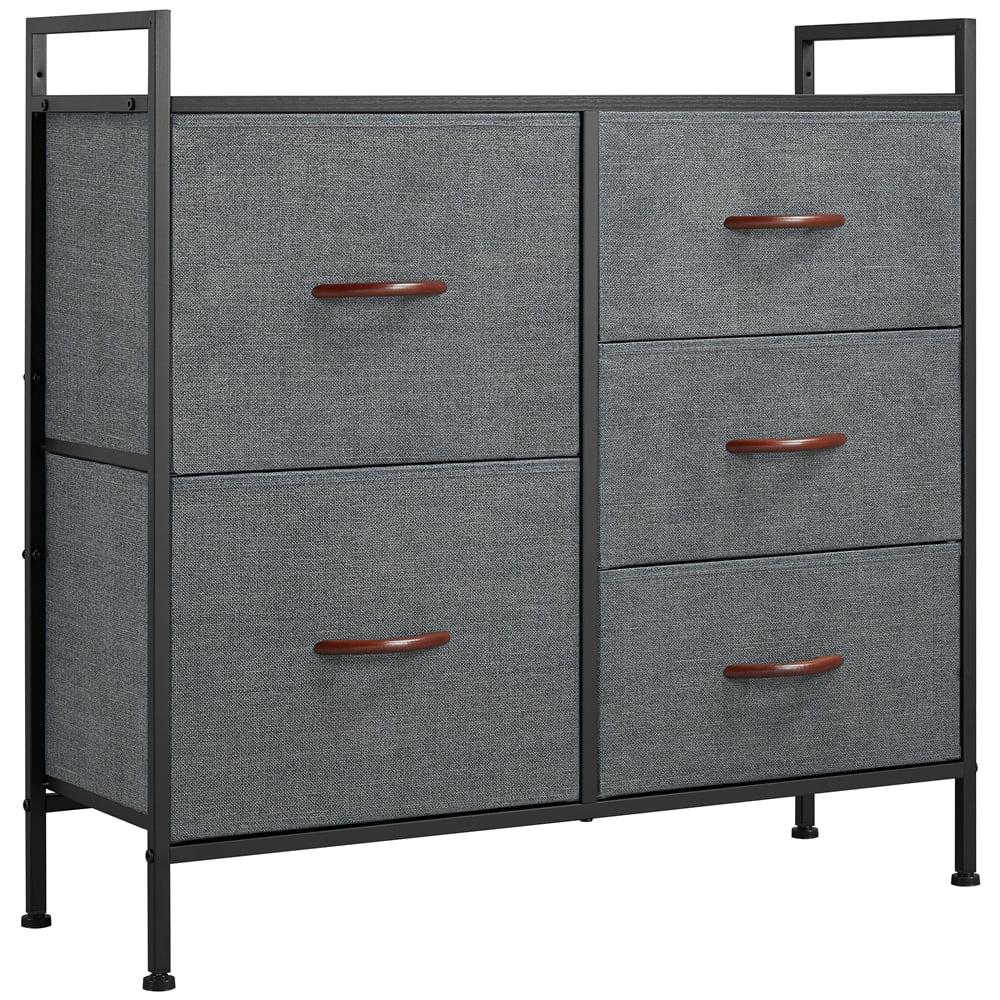 SmileMart 5-Drawer Tall Fabric Storage Dresser with Metal Frame and Wooden Top， Black/Dark Gray