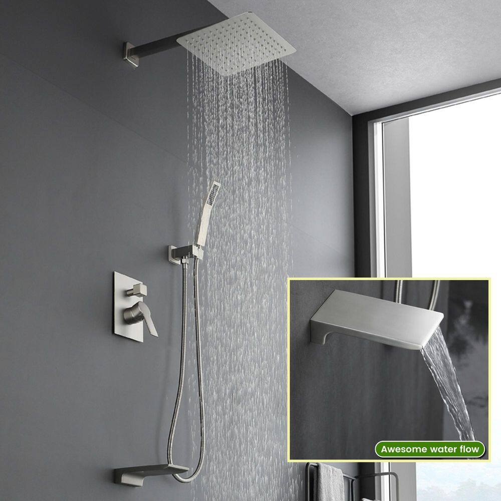 UKISHIRO 1-Spray Patterns with 2.5 GPM 12 in. Wall Mounted Dual Shower Heads in Brushed Nickel SMD0KN211020020