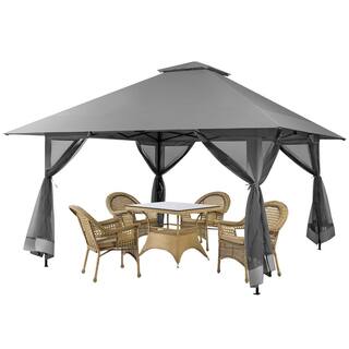 Costway 13 ft. x 13 ft. Grey Pop-Up Instant Canopy Tent Mesh Sidewall UV50 Plus Adjust Outdoor Patio NP10828GR