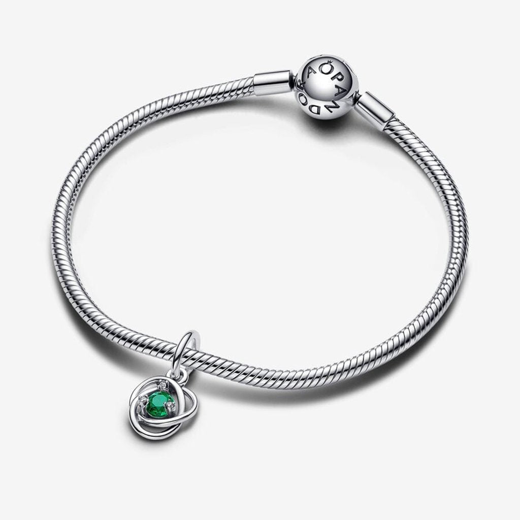 PANDORA  May Royal Green Eternity Circle Dangle Charm - Sterling Silver