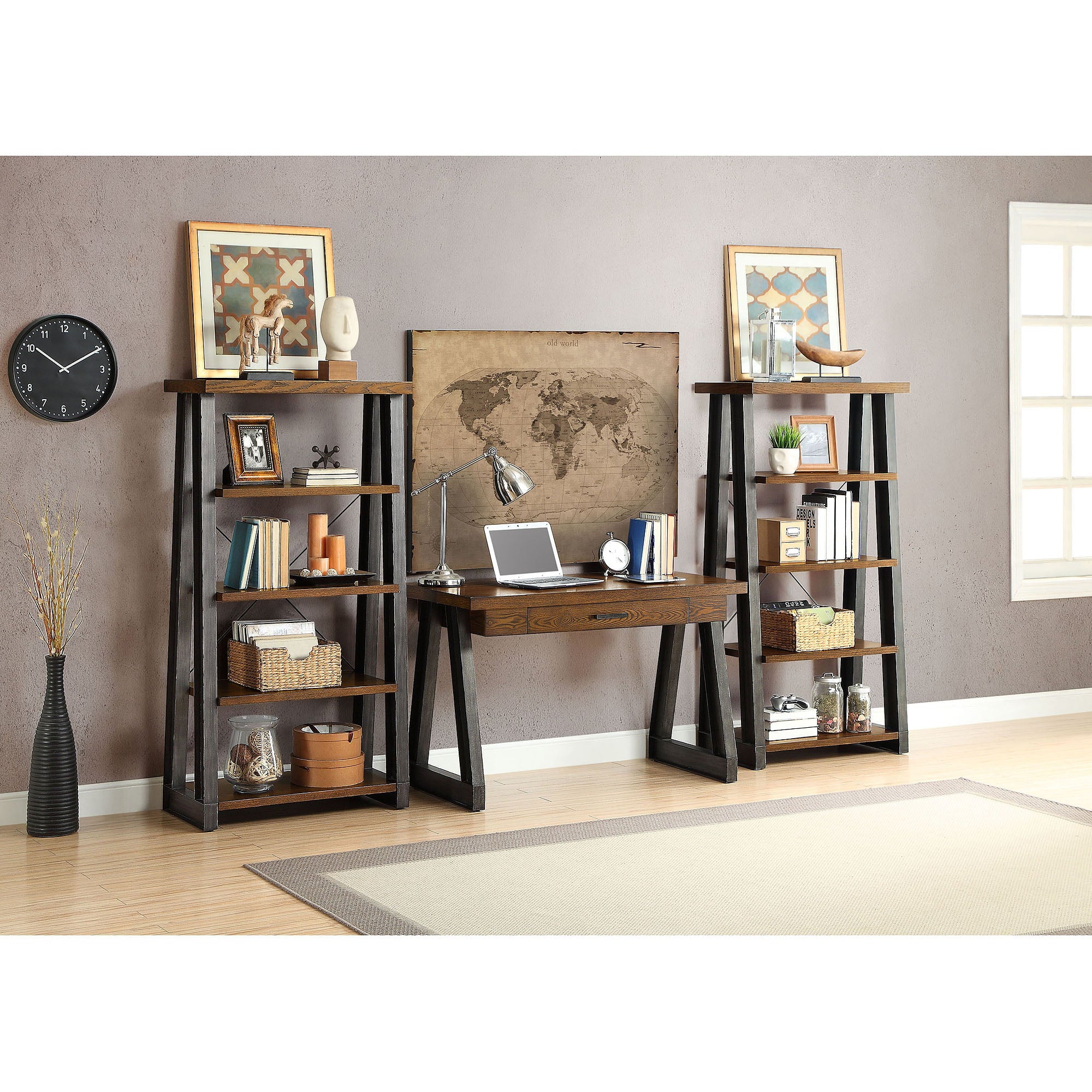 Better Homes & Gardens Mercer 5-Shelf Audio/Video Tower Bookcase, Vintage Oak Finish