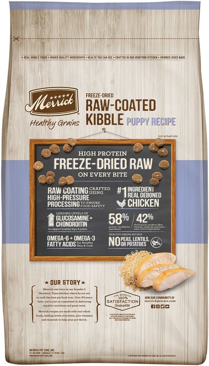 Merrick Healthy Grains Raw-Coated Kibble Puppy Recipe Freeze-Dried Dry Dog Food