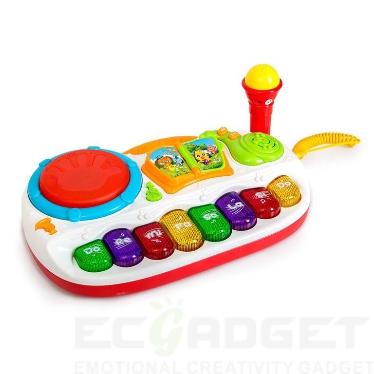 Play Baby Toys Discover And Play Music， Magical Piano With Sing Along Karaoke MIcrophone and Tap Me Drum Effect and Twisted DJ