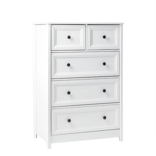 Farmhouse 5 Drawer Grooved Tall Storage Dresser White Saracina Home