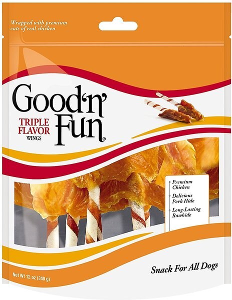 Good 'n' Fun Triple Flavor Wings Beef， Pork and Chicken Dog Chews