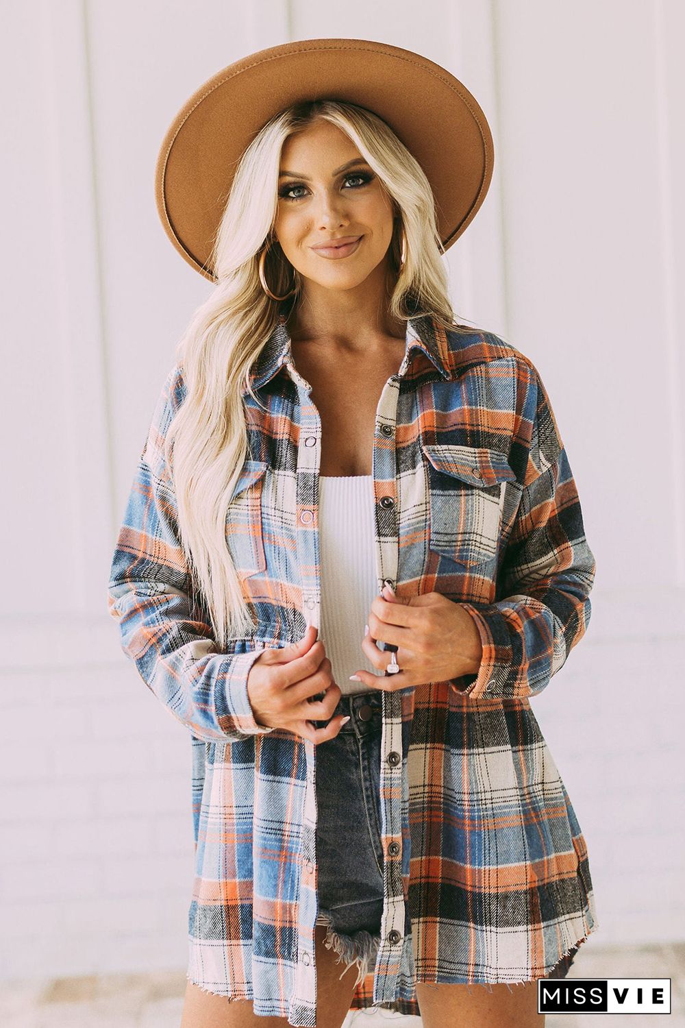 Multicolor Plaid Button Down Ruffled Shirt Jacket