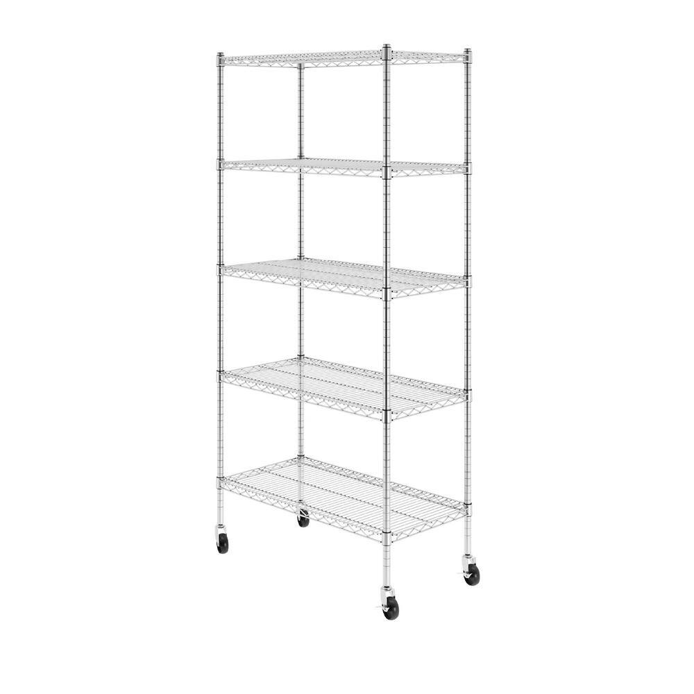 SafeRacks 72 in. H x 36 in. W x 18 in. D NSF 5-Tier Wire Chrome Shelving Rack with Wheels WS-361872-ZW5