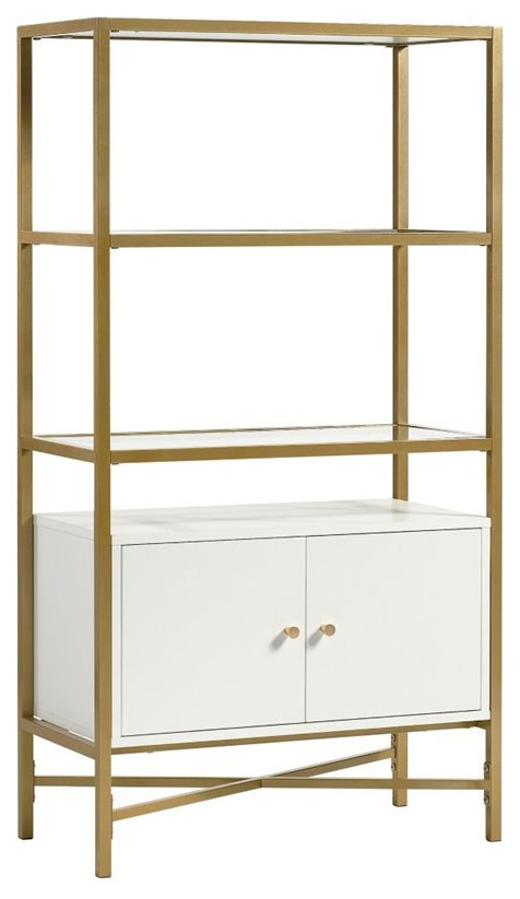 Sauder Harper Heights 3 Glass Shelf Bookcase in White and Gold   Contemporary   Bookcases   by Homesquare  Houzz