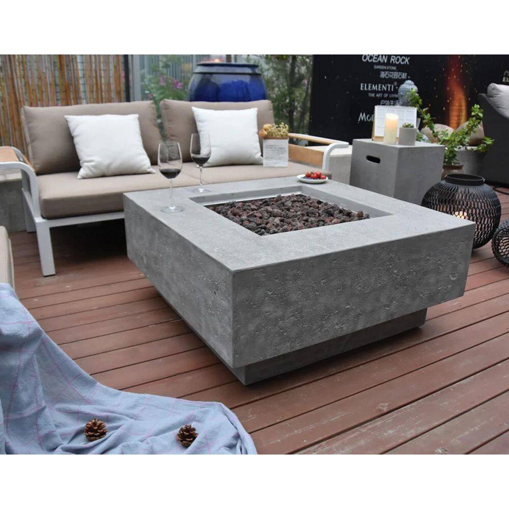 ENVELOR:Envelor Elementi Manhattan 36 in. x 36 in. Square Concrete Propane Fire Pit Table with Lava Rock ENV-OFG103-LP