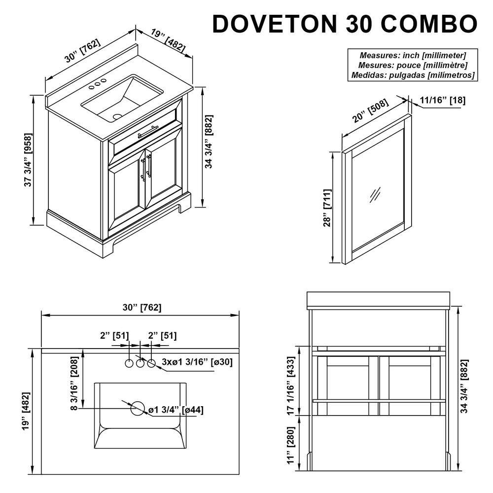 Home Decorators Collection Doveton 30 in. W x 19 in. D x 34.50 in. H Freestanding Vanity in Weathered Tan with White Engineered Stone Top Doveton 30WT