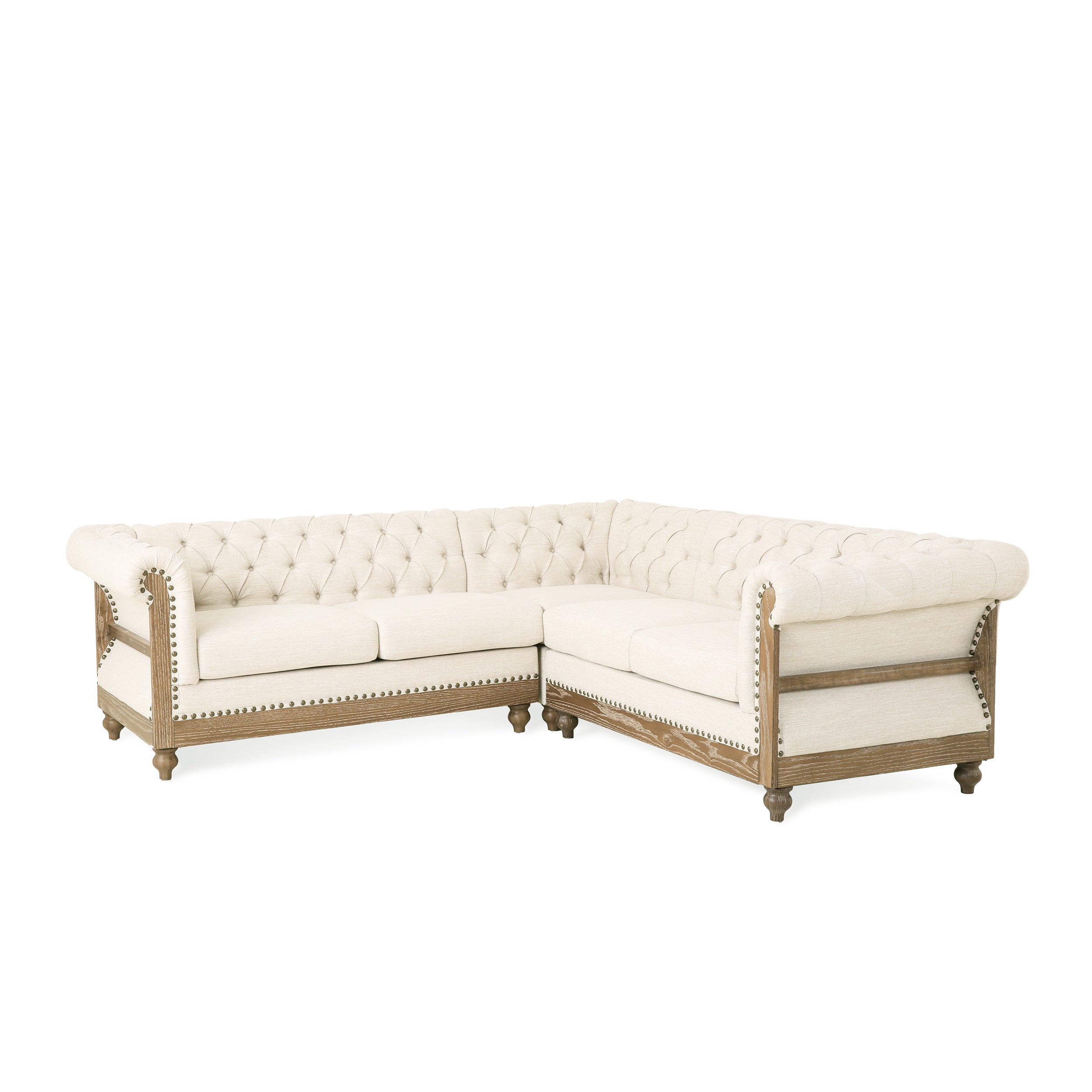 Alejandro Chesterfield Tufted Fabric 5 Seater Sectional Sofa with Nailhead Trim