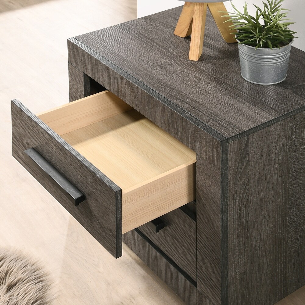 Nestore Contemporary Grey Wood 2 Drawer Nightstand by Furniture of America