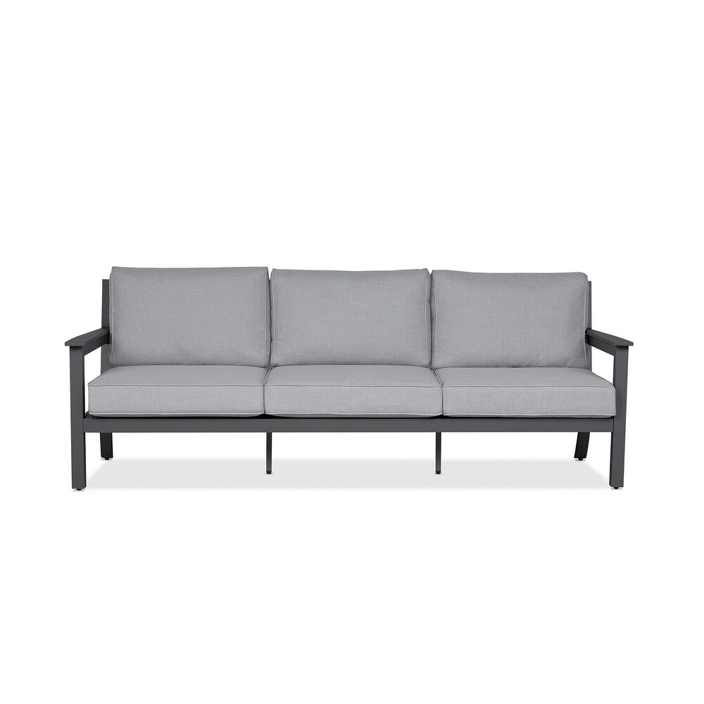 Ortun Outdoor Three Seat Sofa in Gray w/Gray Cushions by Real Flame