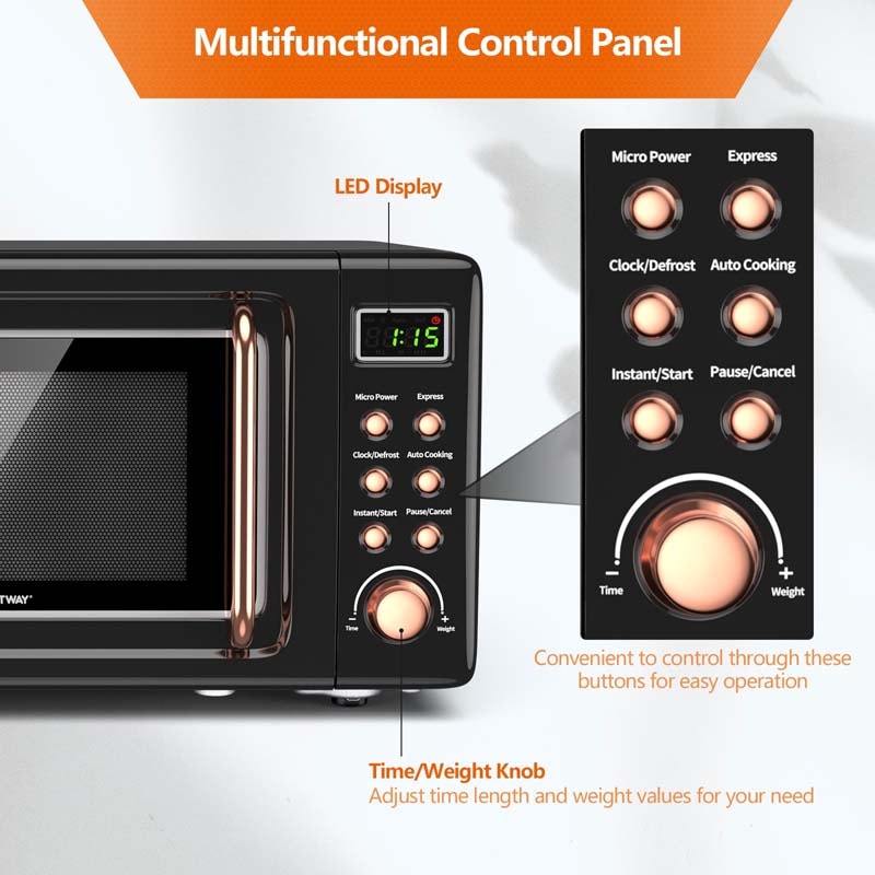 0.7Cu.ft Retro Countertop Microwave Oven, 700W with 5 Microwave Power, Glass Turntable & Viewing Window