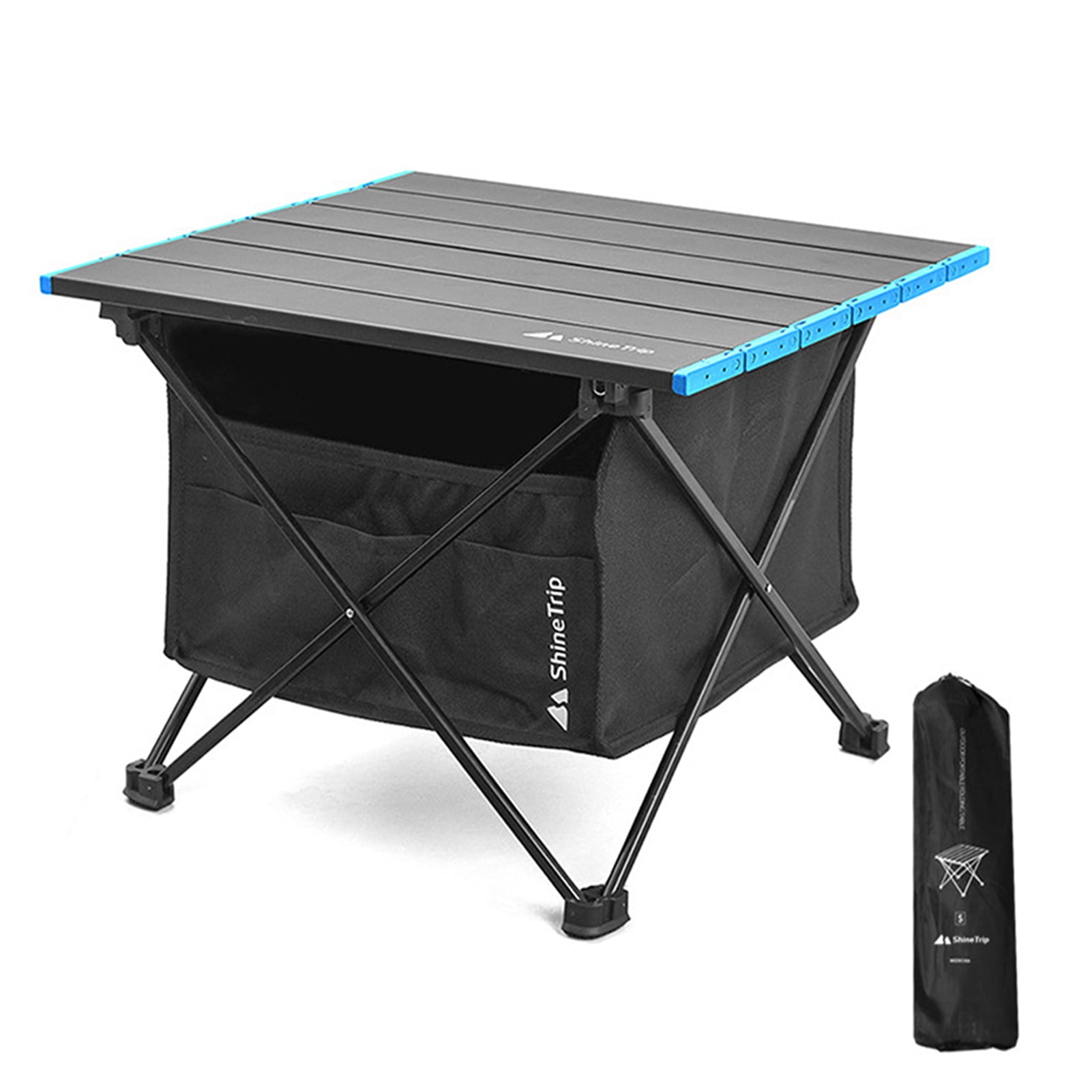 ShineTrip Outdoor Folding Picnic Table with Seat Pocket Camping Desk with Waterproof Tableware Clothes Storage Bag Camping Backyard Use