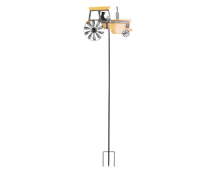 RUSSCO Tractor Wind Spinner with Solar LED Light Wheels Yellow WS152848