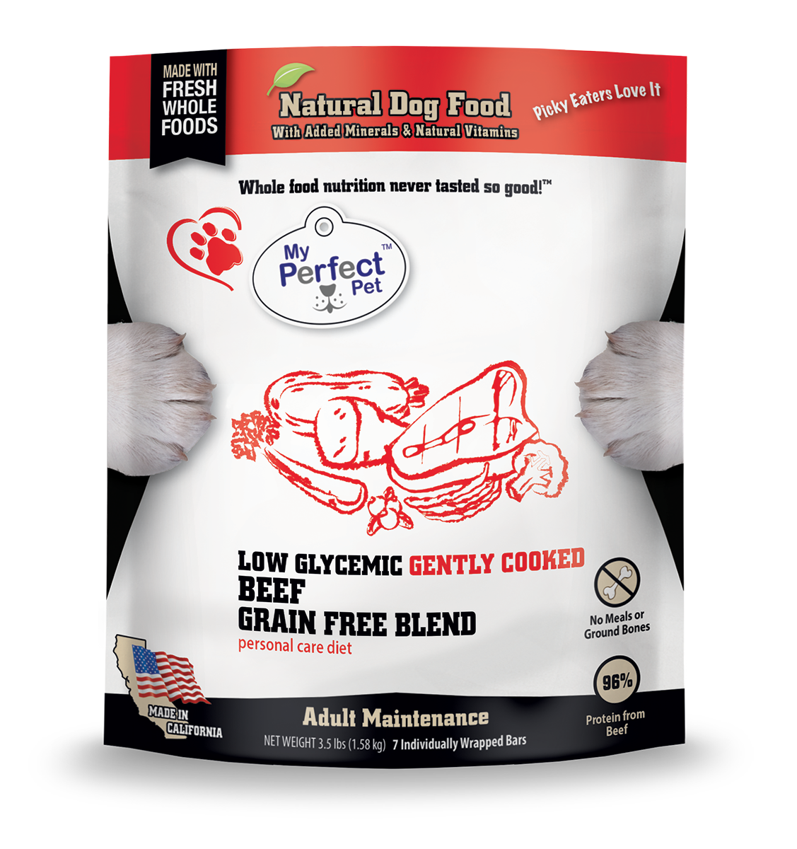 My Perfect Pet Beef Grain Free and Potato Free Frozen Dog Food;