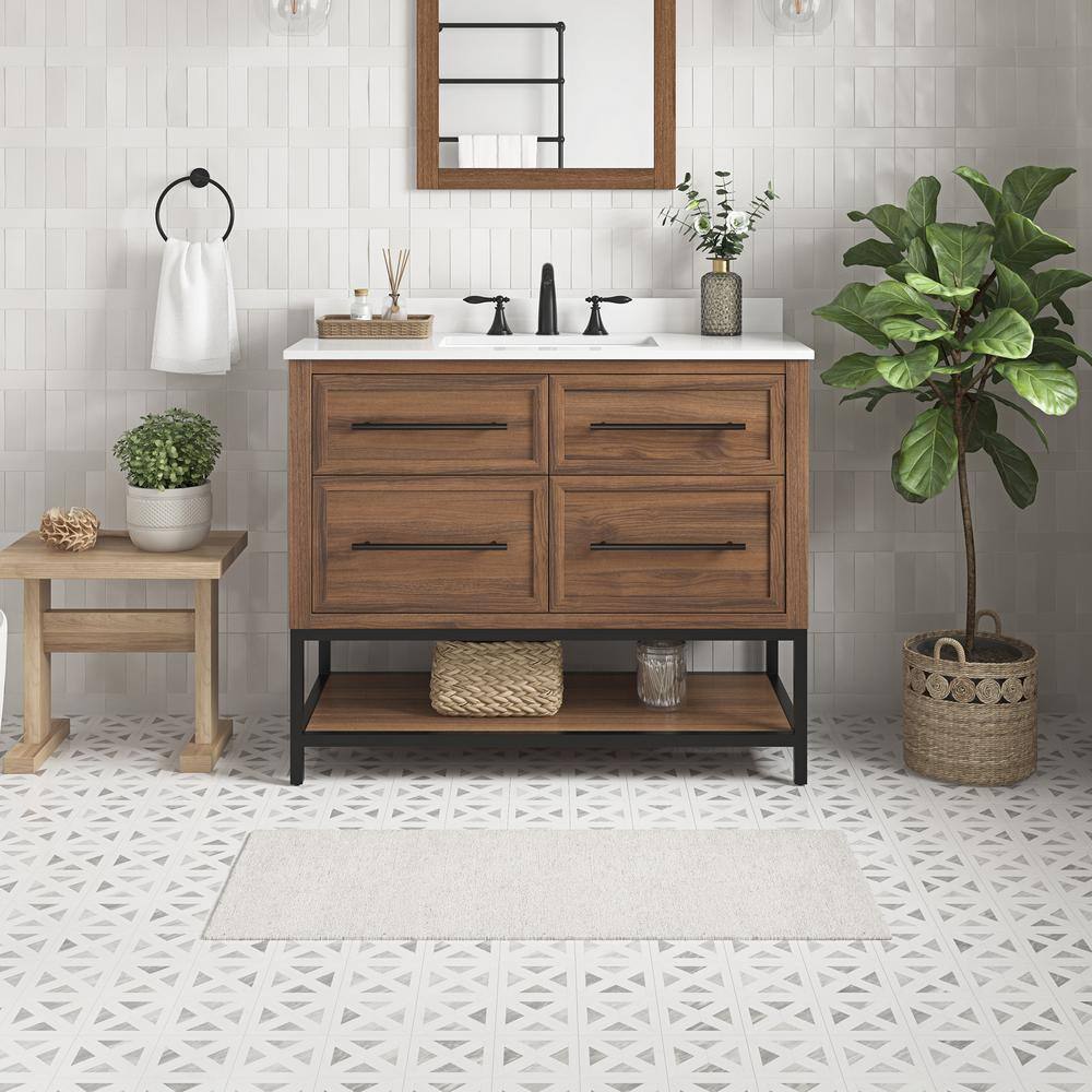 Home Decorators Collection Corley 42 in. W x 19 in. D x 34.50 in. H Freestanding Vanity in Spiced Walnut with White Engineered Stone Top Corley 42SW