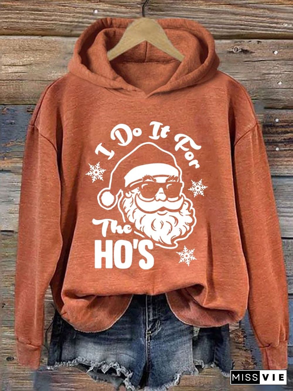 Women's I Do It For The Ho's Santa Print Casual Hooded Sweatshirt