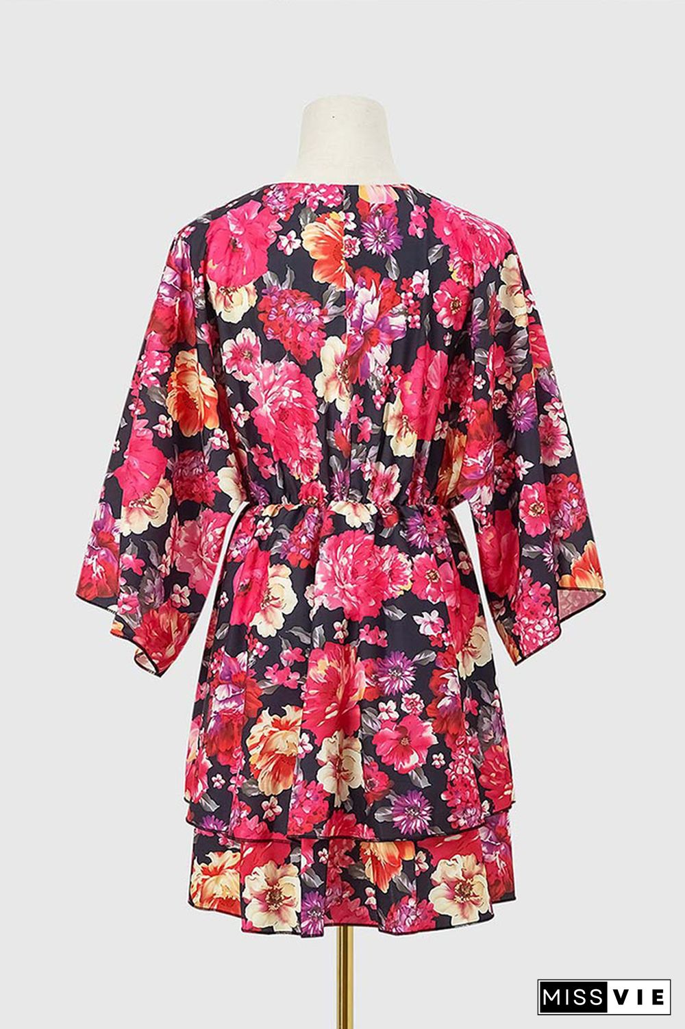 V Neck Drawstring Floral Dress