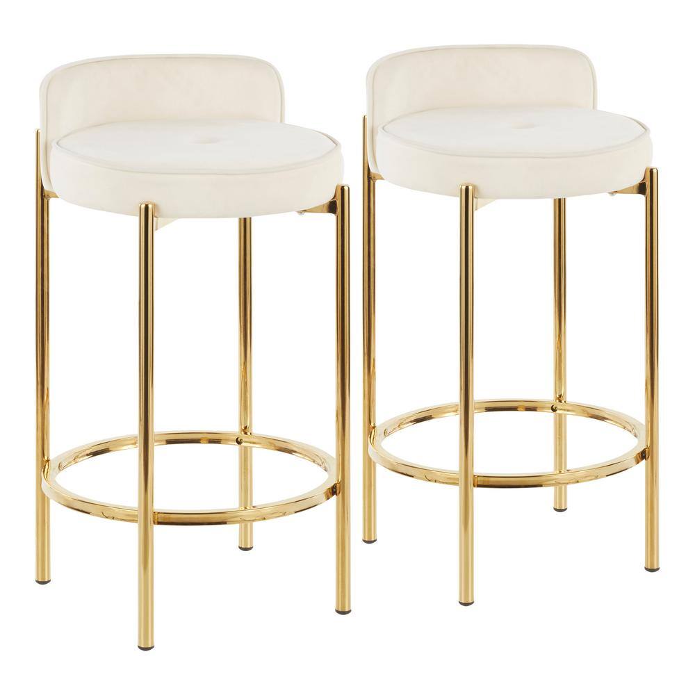 Lumisource Chloe Counter Stool in White Velvet and Gold Metal (Set of 2) B26-CHLOE AUVW2