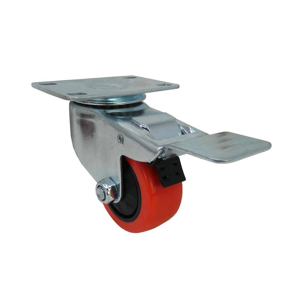 Everbilt 3 in. Red Polyurethane and Steel Swivel Plate Caster with Locking Brake and 175 lb. Load Rating 4120545EB