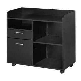 Vinsetto Black Mobile Filing Cabinet Printer Stand with 2-Drawers 3-Open Storage Shelves for Home Office Organization 924-034V80BK