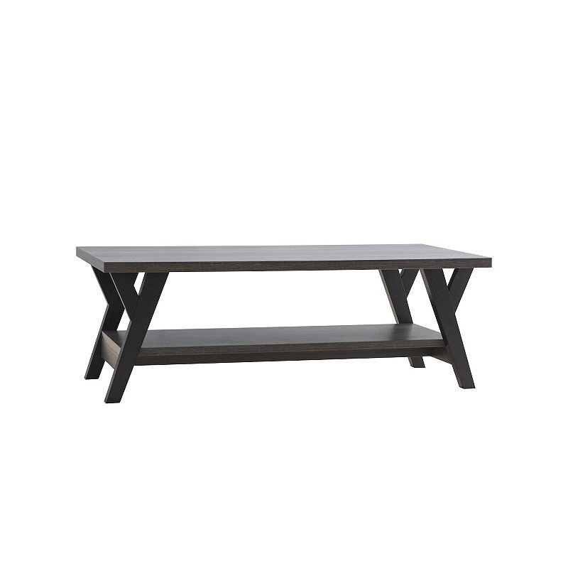 FC Design Distressed Grey and Black Coffee Table with Bottom Shelf